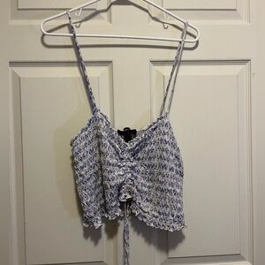 Forever 21 Blue and White Smocked Crop Top